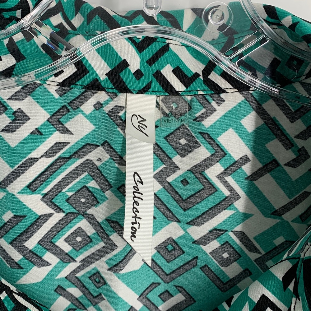 Sz L NY Collection Green and Black Geometric women’s Dress used 🌿 - Picture 4 of 9